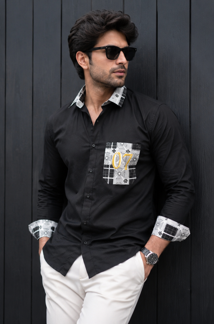 Men’s White Cotton Blend Shirt | Regular Fit Casual Shirt with Pocket