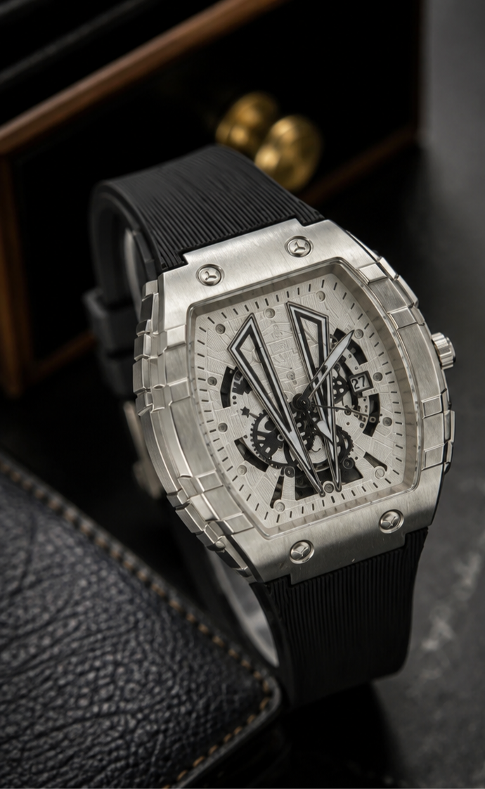 Luxury Silver Skeleton Automatic Watch for Men
