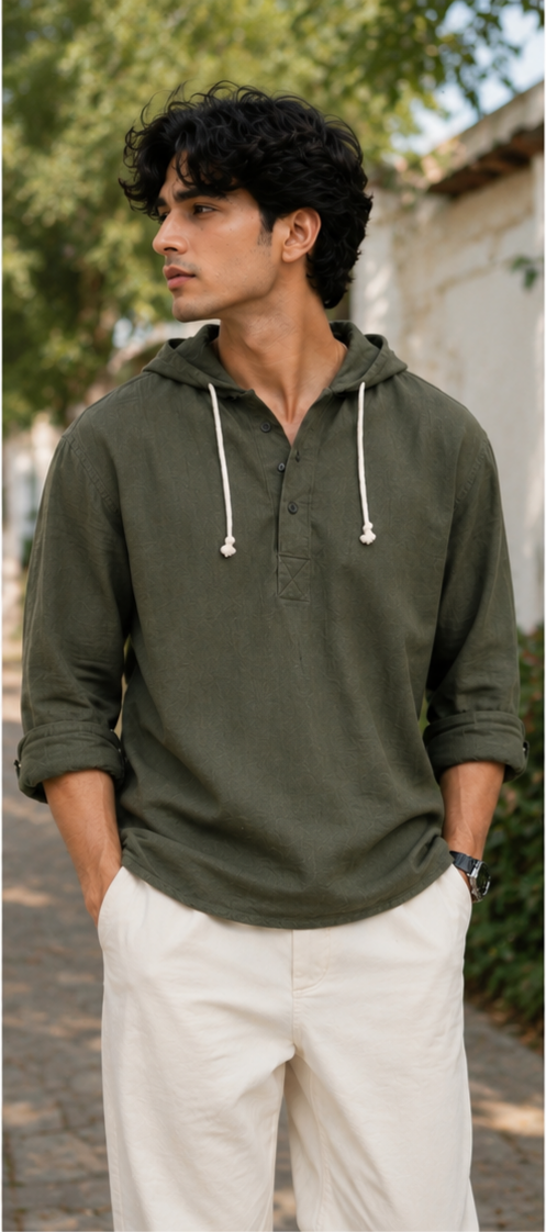 Men’s Solid Hooded Full Sleeve Shirt
