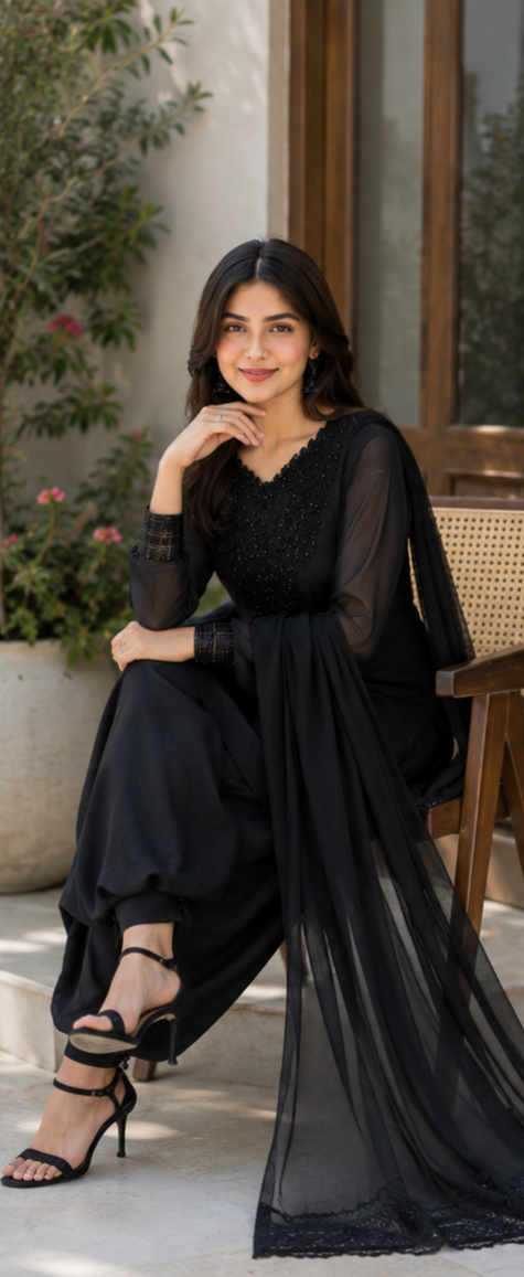 Black Embroidered Pakistani Suit Set