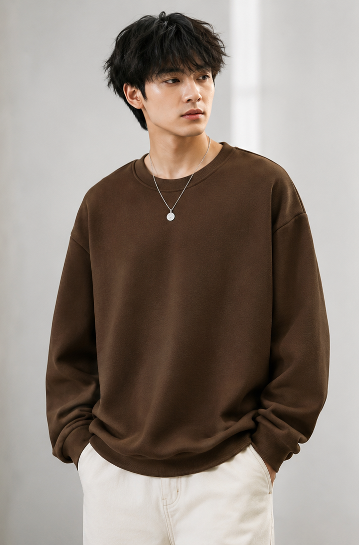 Premium Brown Oversized Crew Neck Sweatshirt Men