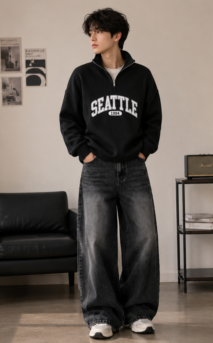 Men's Seattle 1994 Oversized Quarter-Zip Sweatshirt