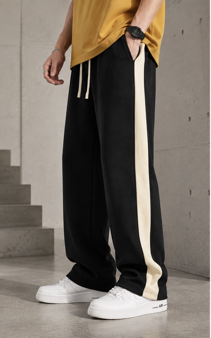 Men’s Cream Striped Track Pants | Relaxed Fit Lycra Bottoms