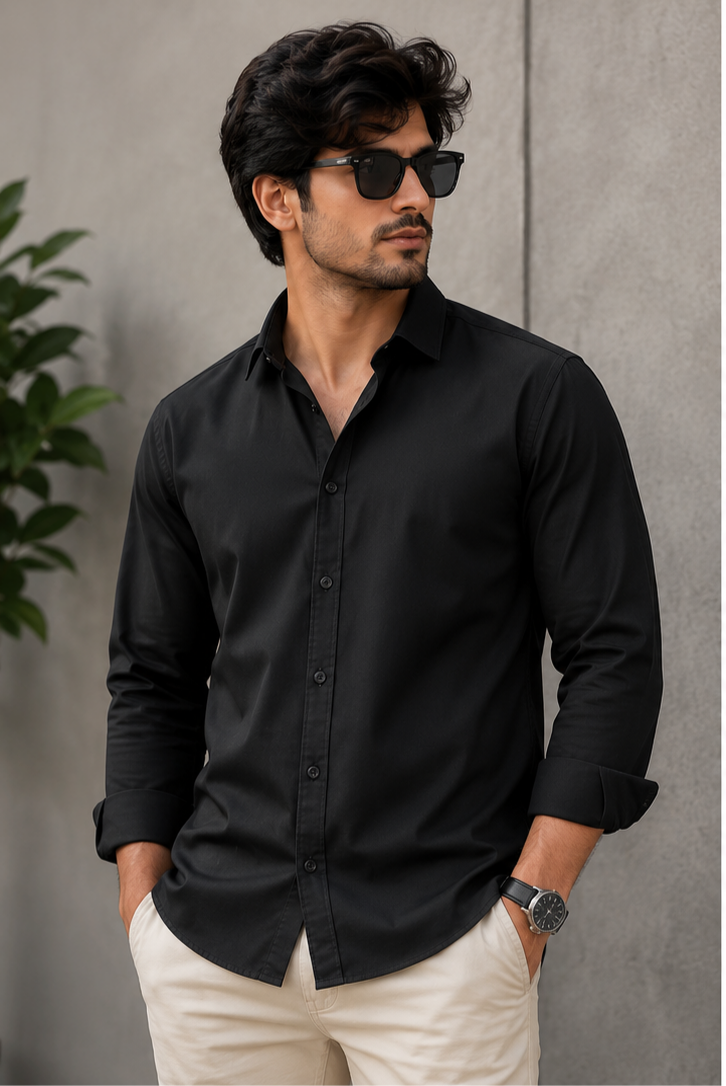 Men’s Black Cotton Shirt | Regular Fit Casual & Formal Wear