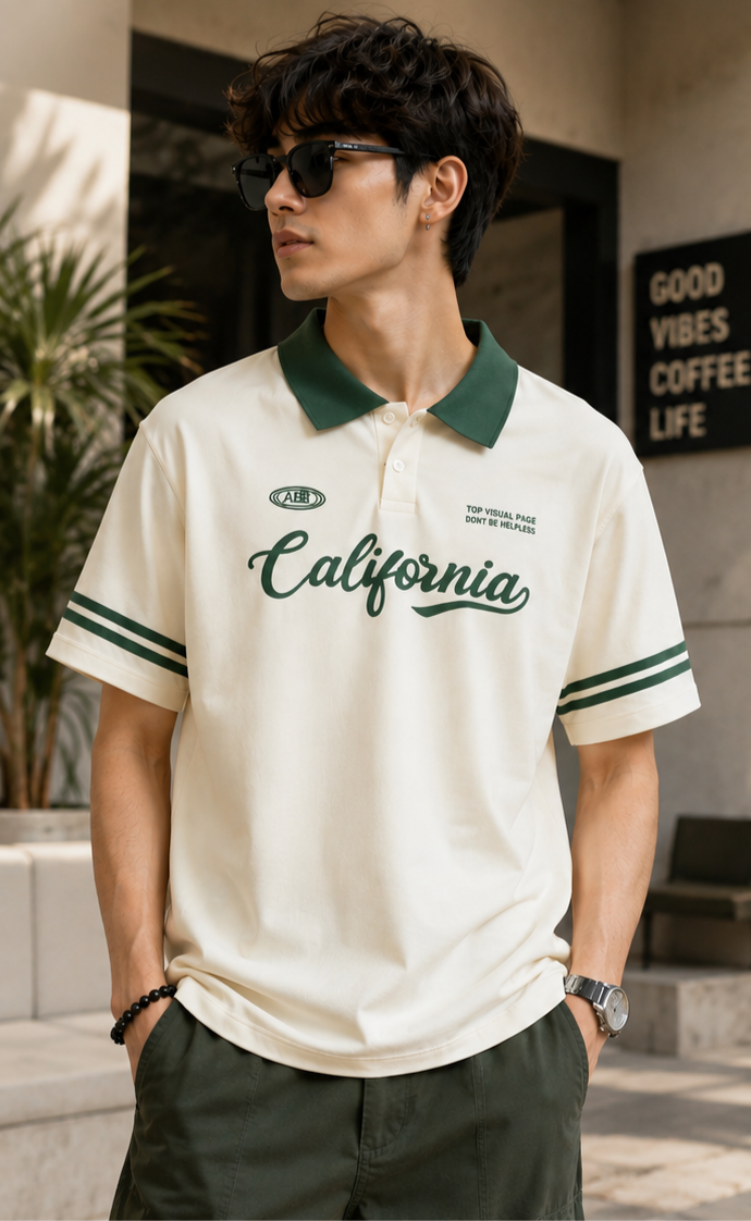 California Contrast Collar Polo T-Shirt for Men